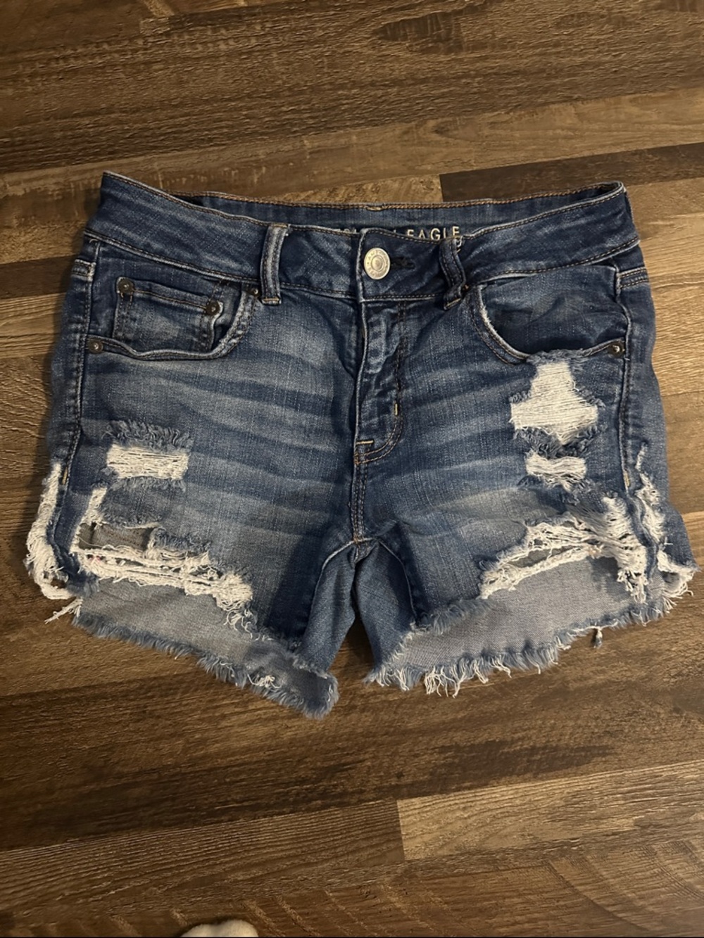 American Eagle Outfitters Ripped Dark Blue Denim Cutoff Shorts